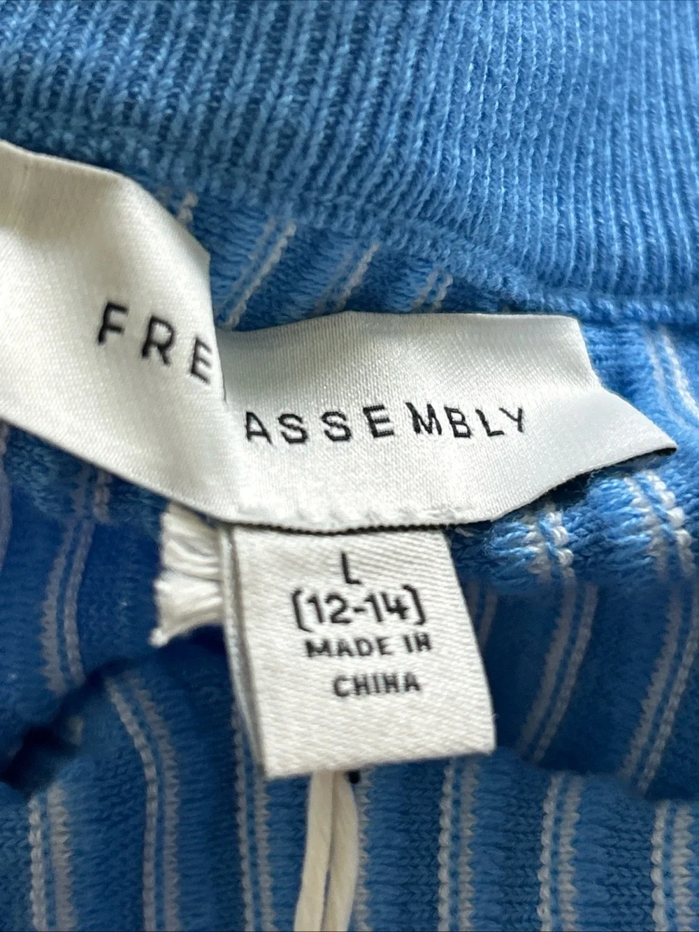 Free Assembly Women's Ribbed Stitch Tiered Skirt Blue/White- Size Large (12-14)